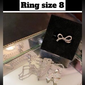 Bow Diamond Ring (size 8) & Diamond Necklace Set